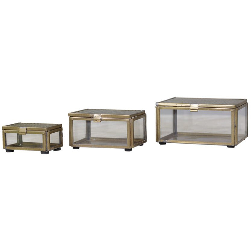 Small Brass Storage Boxes With Lids, set of 3