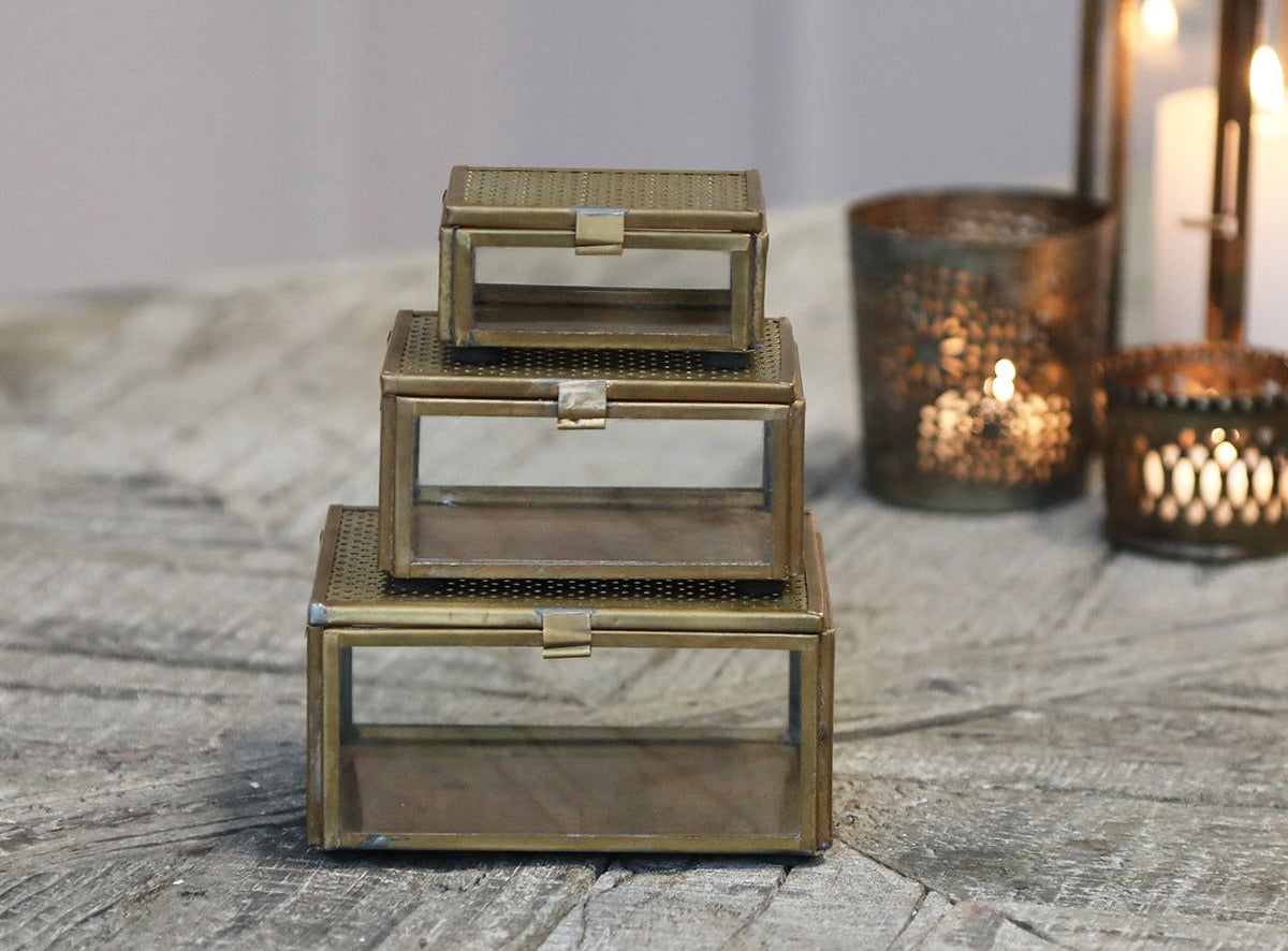 Small Brass Storage Boxes With Lids, set of 3