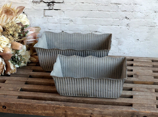 Antique Zinc Grooved Window Boxes, Set of 2