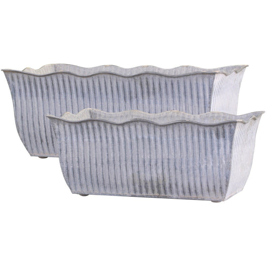 Antique Zinc Grooved Window Boxes, Set of 2
