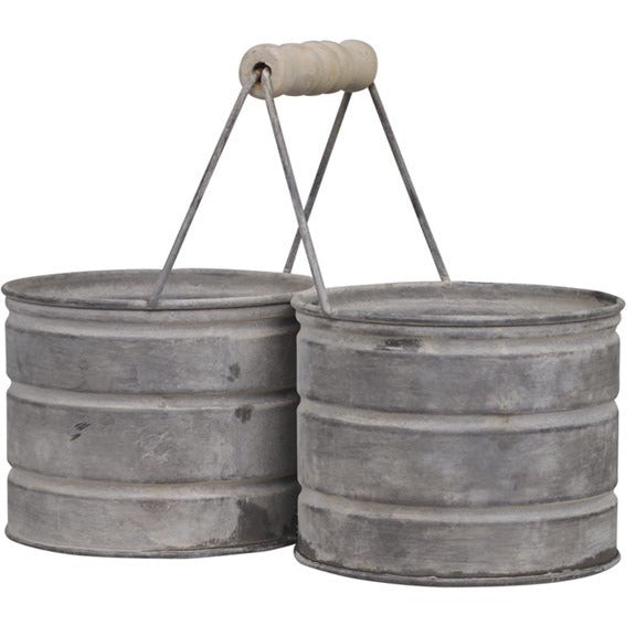 Aged Metal Twin Flowerpot, 2 Holders