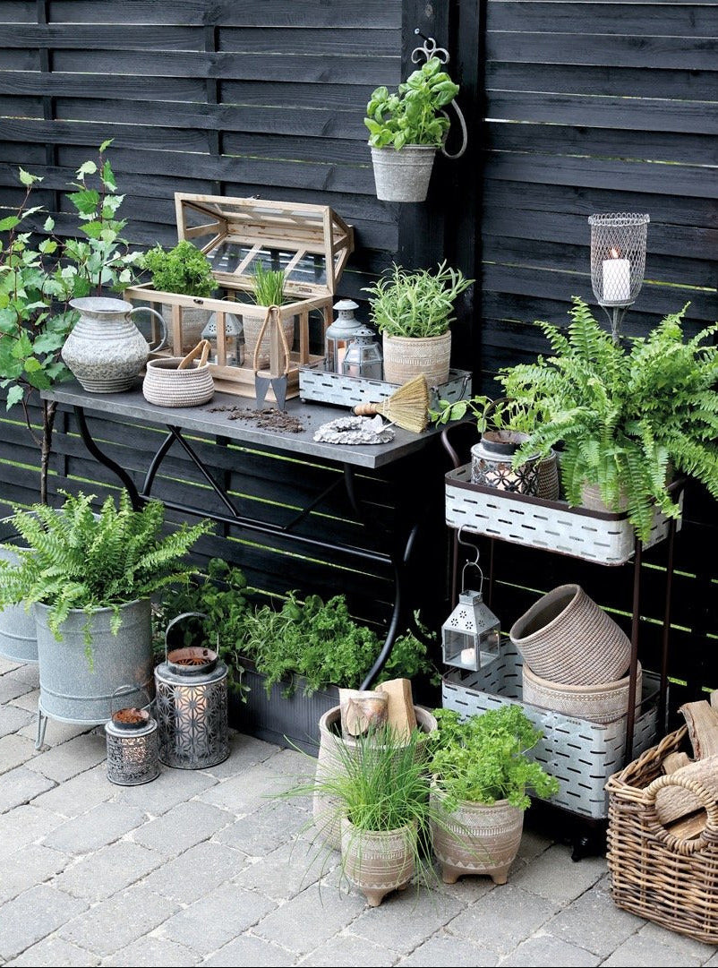 Antique Zinc Old French Grooved Flowerpots Set of 2