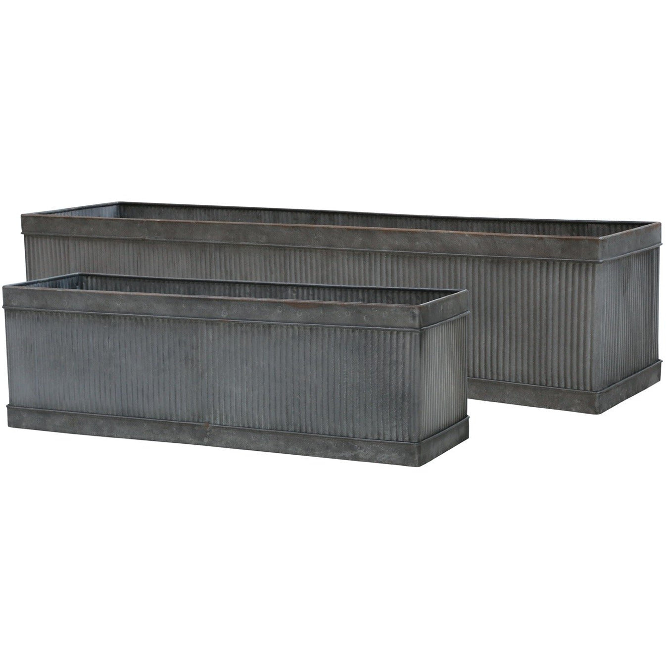 Antique Zinc Old French Grooved Flowerpots Set of 2