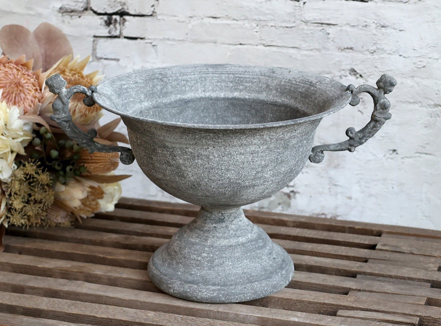 Antique Zinc Centrepiece on Foot With Handle