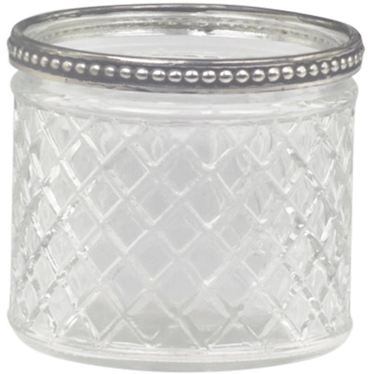 Patterned Glass Tealight Holder or Flowerpot with Metallic Pearl Edge, Small