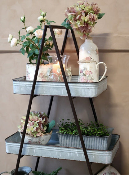 Antique Zinc Grooved Window Boxes, Set of 2