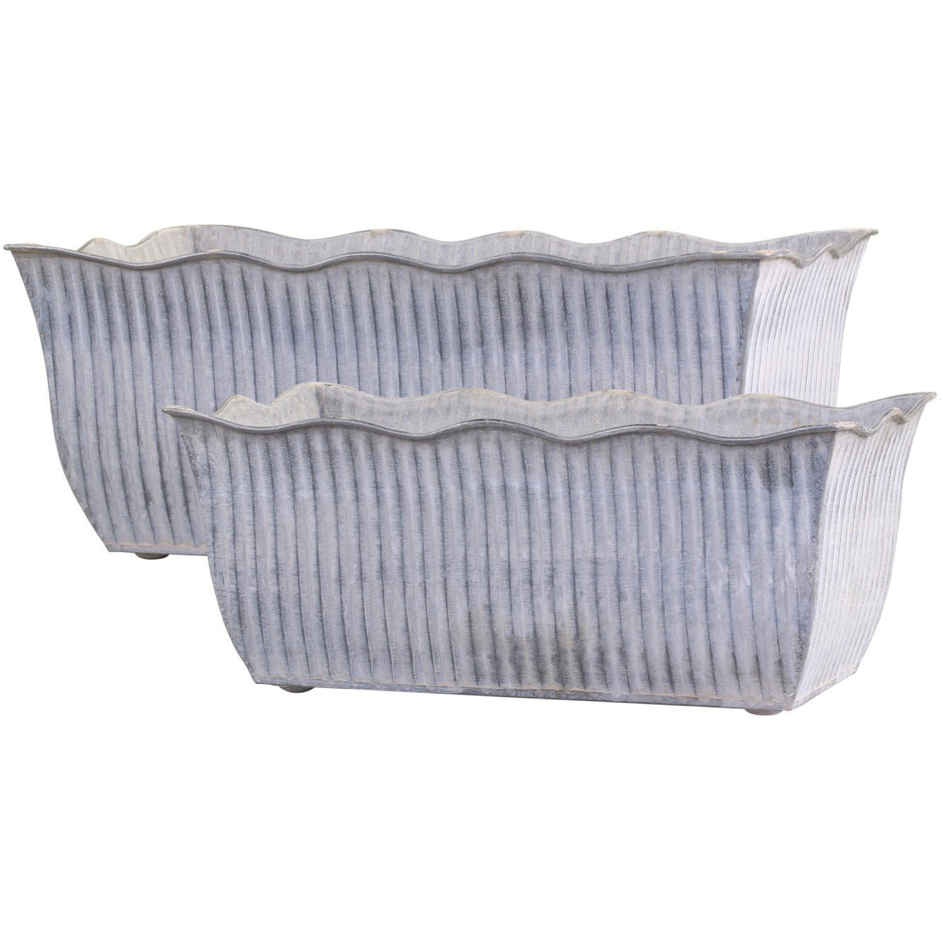 Antique Zinc Grooved Window Boxes, Set of 2