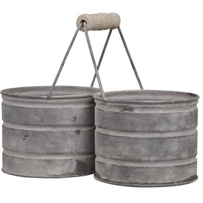 Aged Metal Twin Flowerpot, 2 Holders