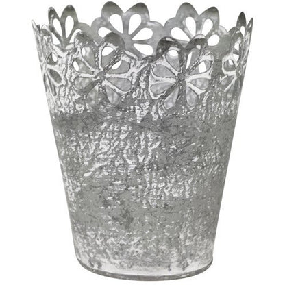 Antique Zinc Flowerpot With Cutout Edge of Flowers