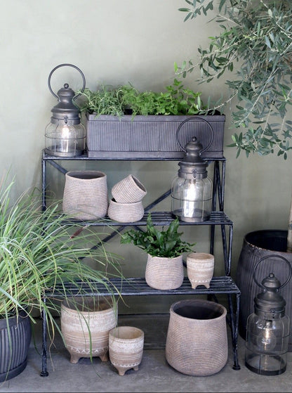 Antique Zinc Old French Grooved Flowerpots Set of 2