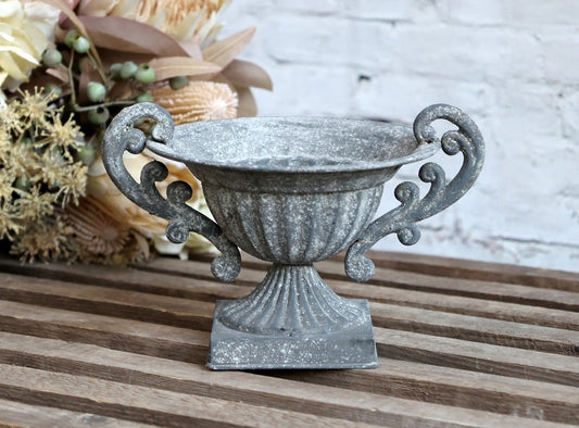 Antique Zinc Rustic Centrepiece on Foot,  Medium